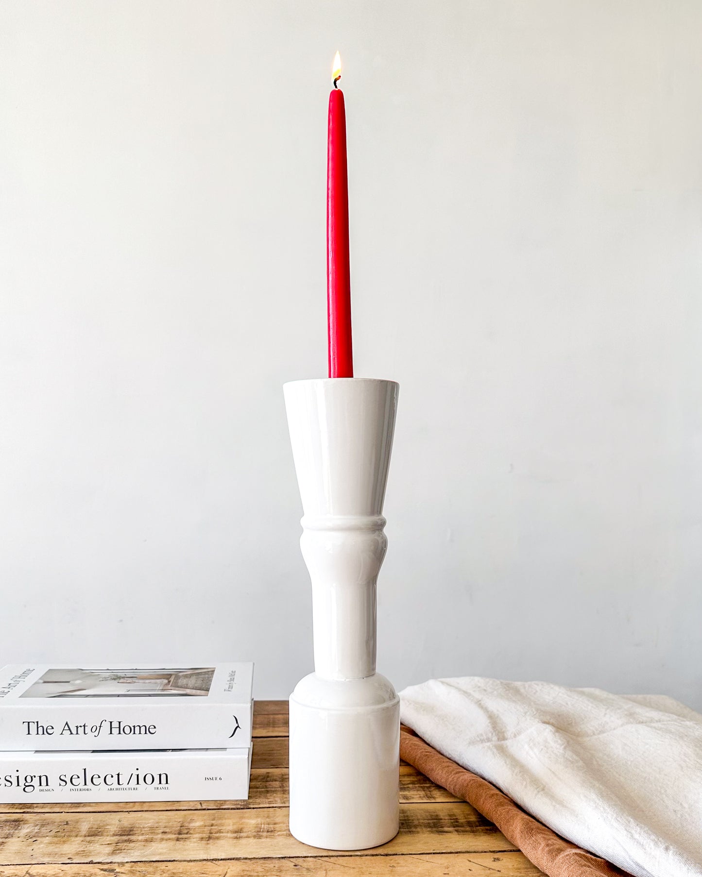 Porta Vela Cerámica Esmaltada Columna 37cm - Diseño Elegante Porta Vela Frank Home Chile