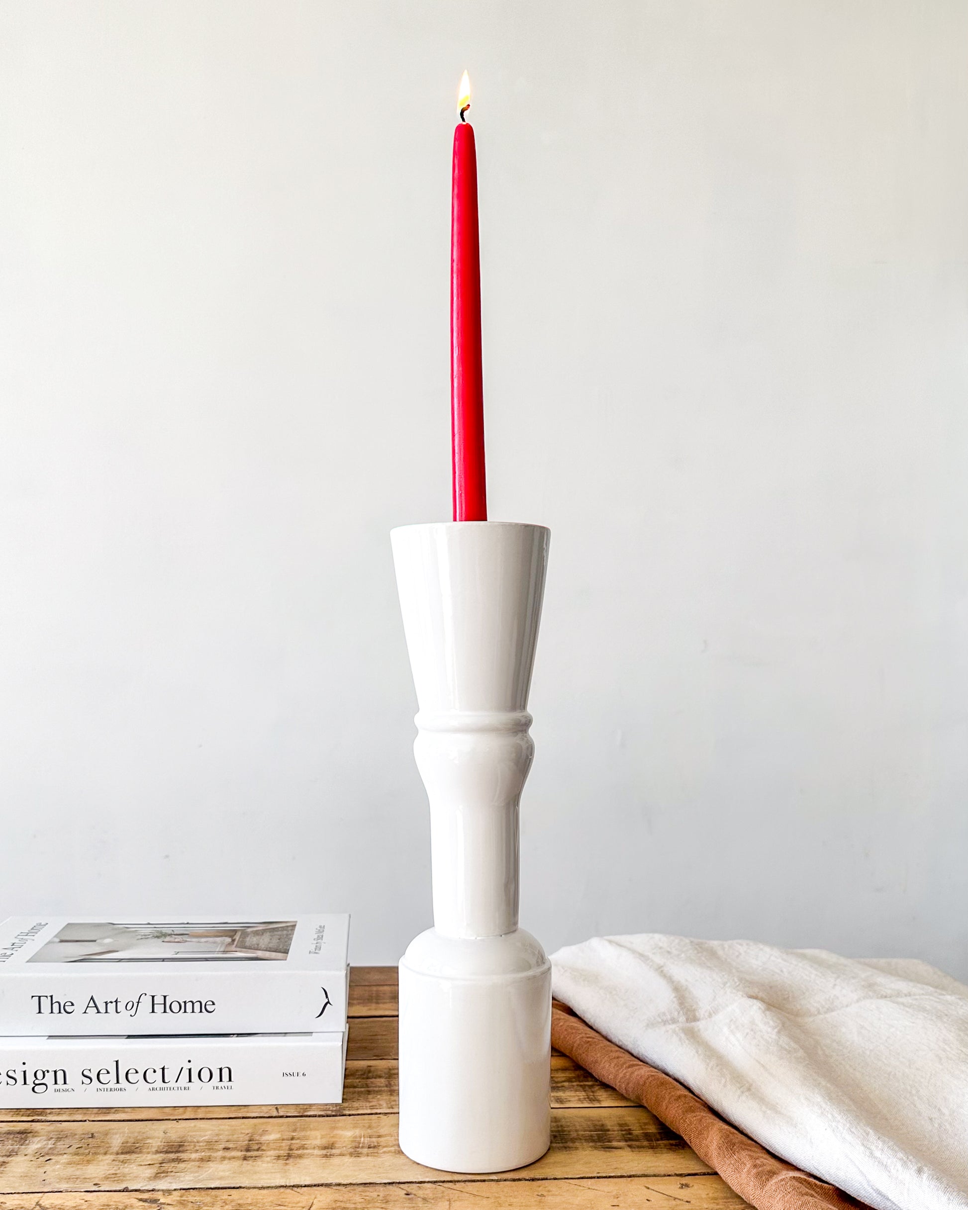 Porta Vela Cerámica Esmaltada Columna 37cm - Diseño Elegante Porta Vela Frank Home Chile