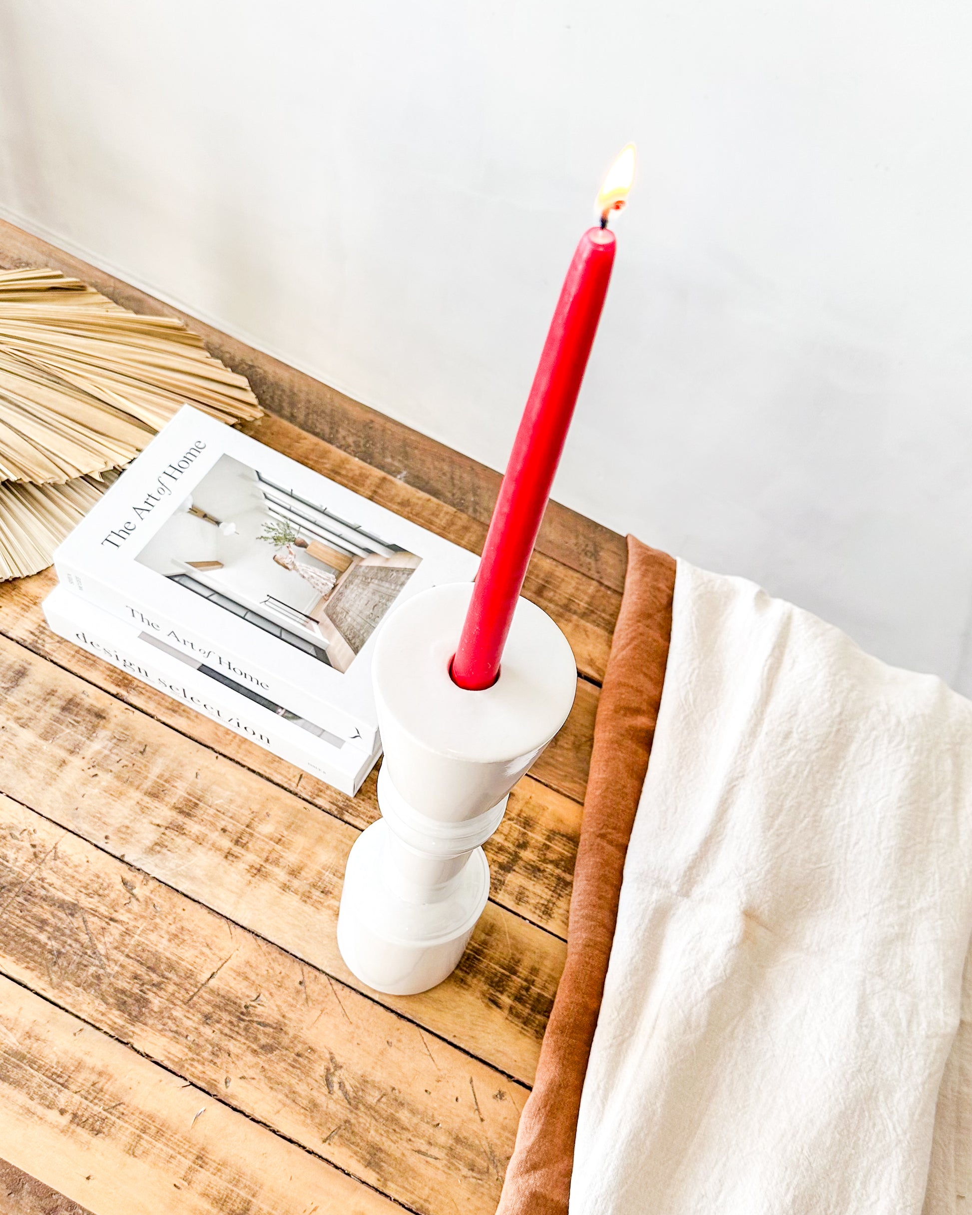 Porta Vela Cerámica Esmaltada Columna 37cm - Diseño Elegante Porta Vela Frank Home Chile