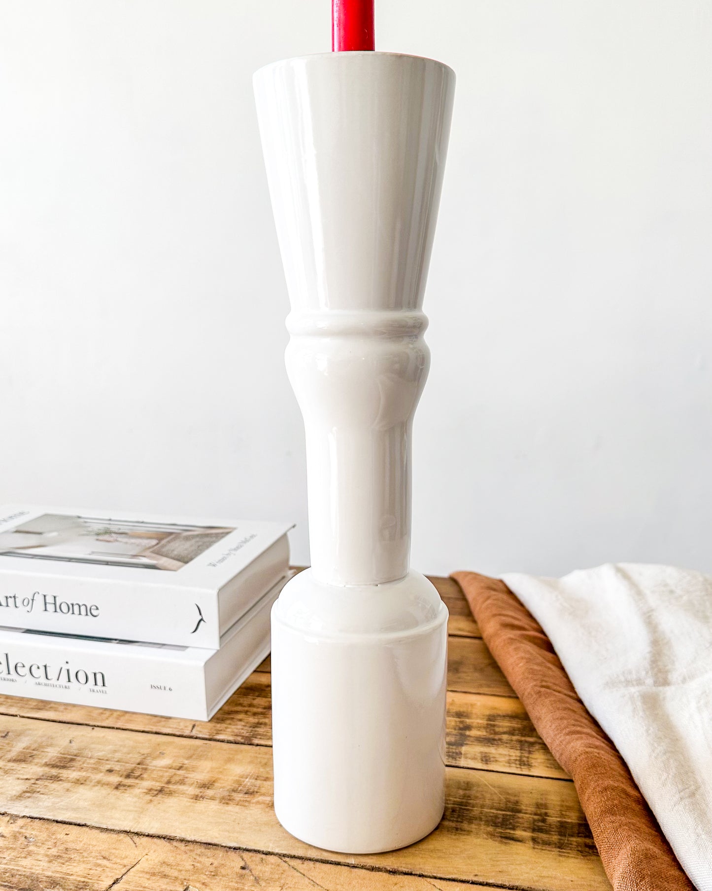 Porta Vela Cerámica Esmaltada Columna 37cm - Diseño Elegante Porta Vela Frank Home Chile