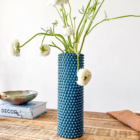 Florero Cerámica Pinchos Azul