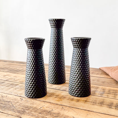 Set 3 Bases Porta Vela Cerámica Negra Textura - 25.5cm y 19cm Candelabro Frank Home Chile