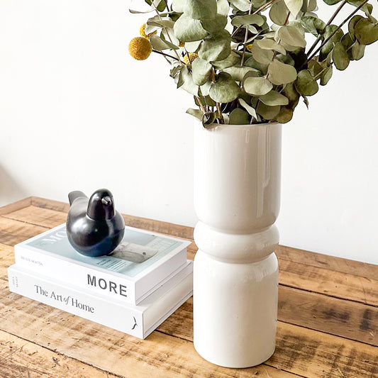Florero Cerámica Esmaltada  Tubo Anillo