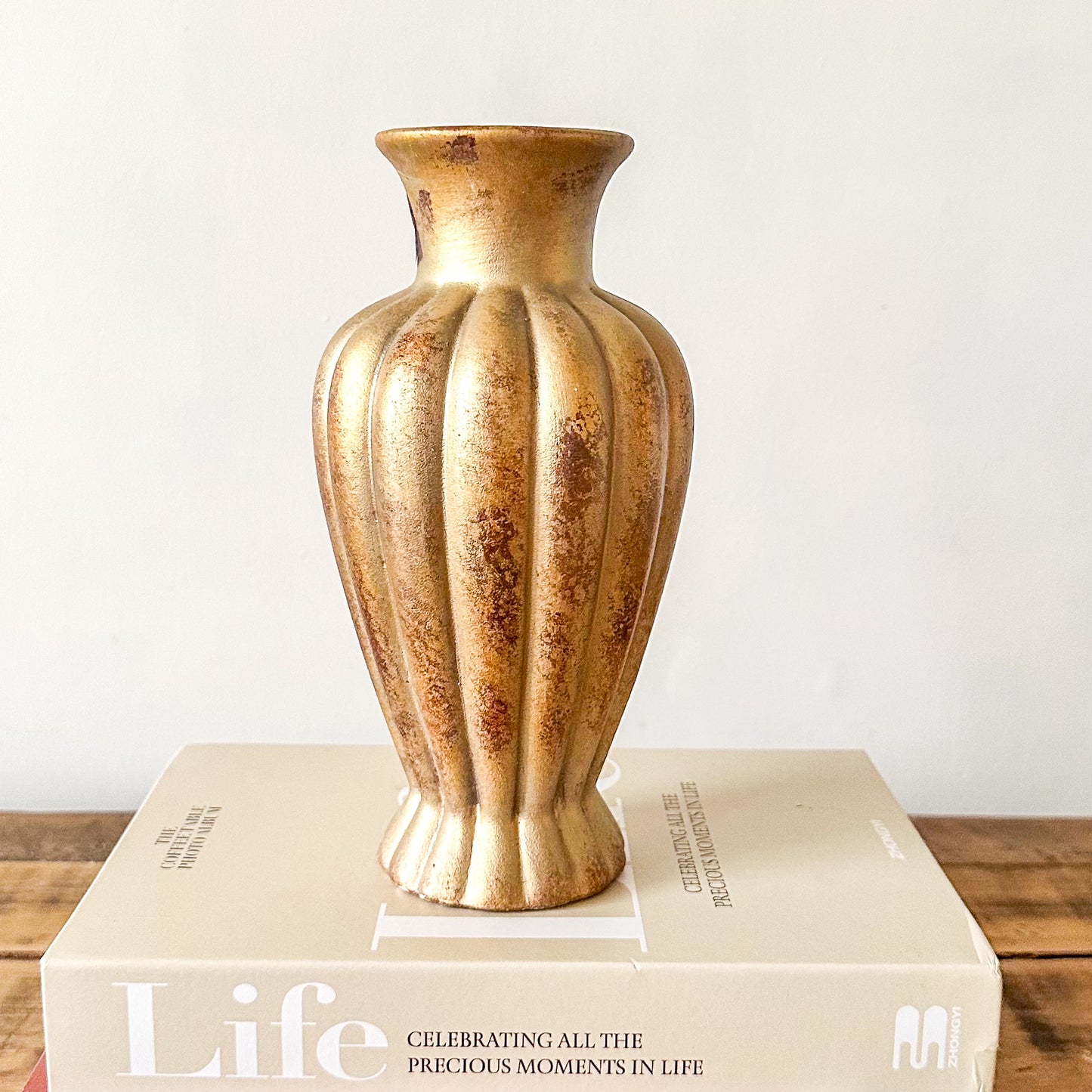 Florero Dorado Envejecido 23.5cm - Cerámica Elegante Vintage Florero Frank Home Chile