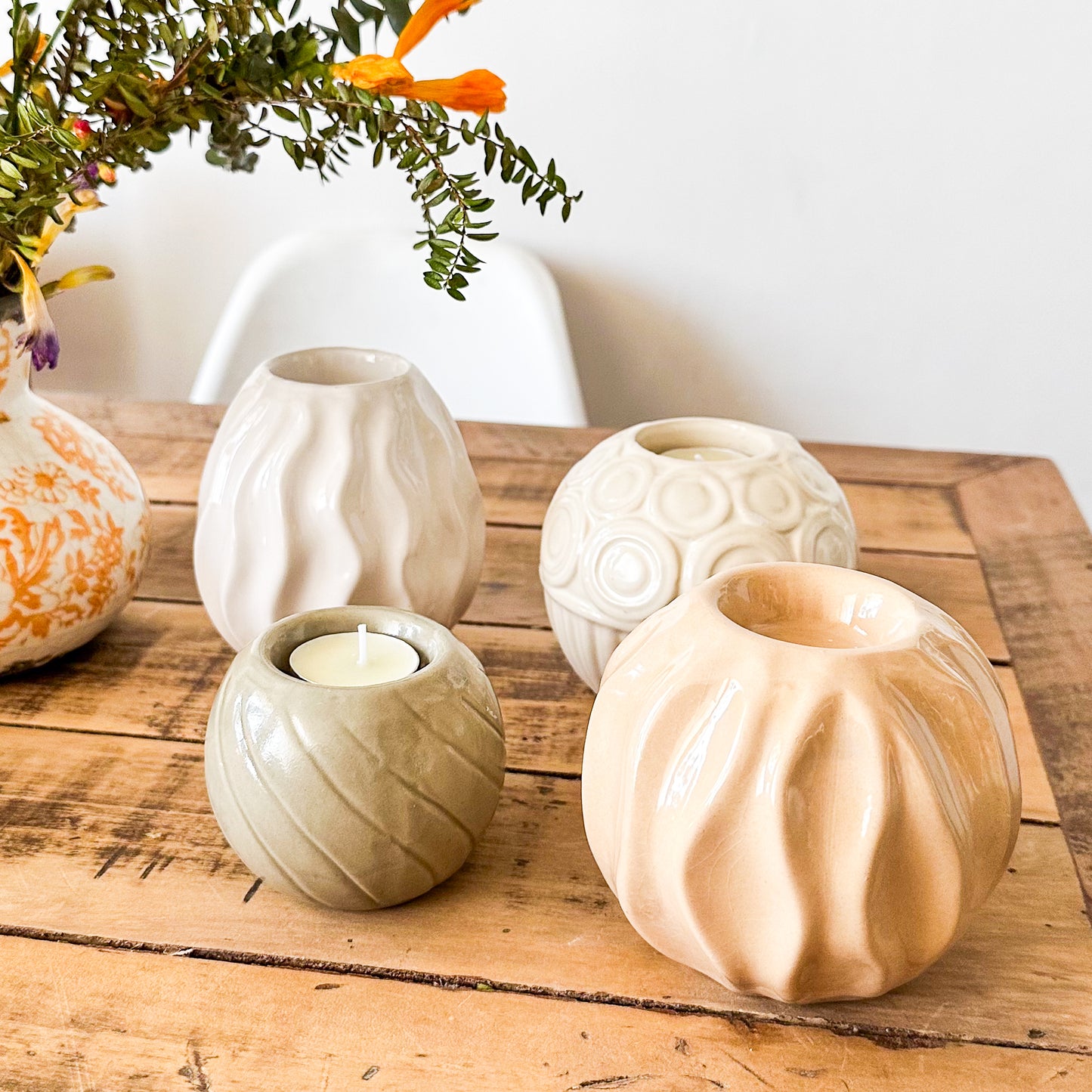 Portavela Cerámica Esmaltada con Relieves - 4 Diseños Únicos Porta Vela Frank Home Chile