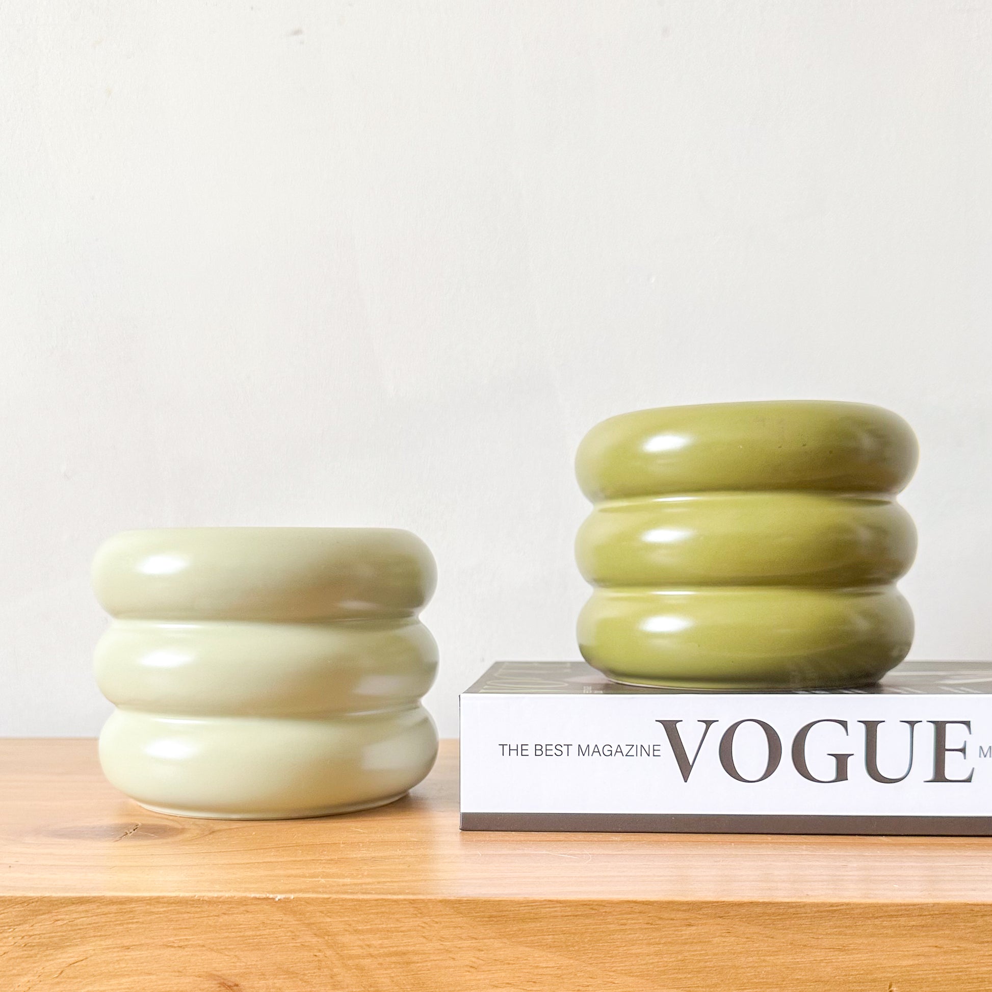 Pots Cerámica Esmaltada Verde Ondas 15cm - Textura Elegante Porta Macetero Frank Home Chile