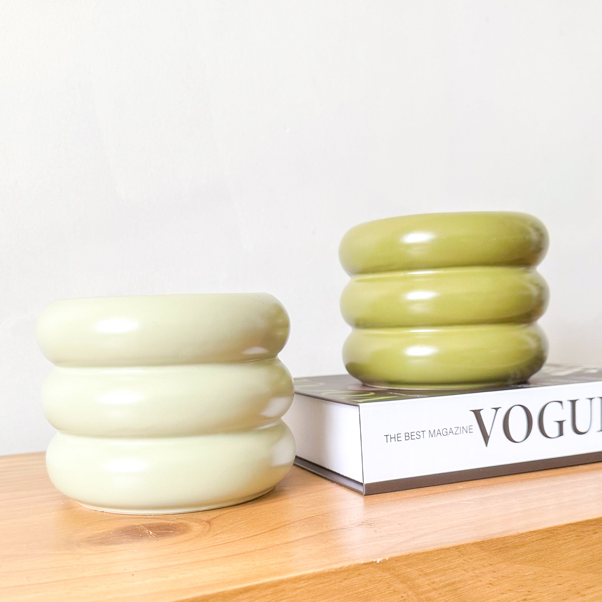 Pots Cerámica Esmaltada Verde Ondas 15cm - Textura Elegante Porta Macetero Frank Home Chile