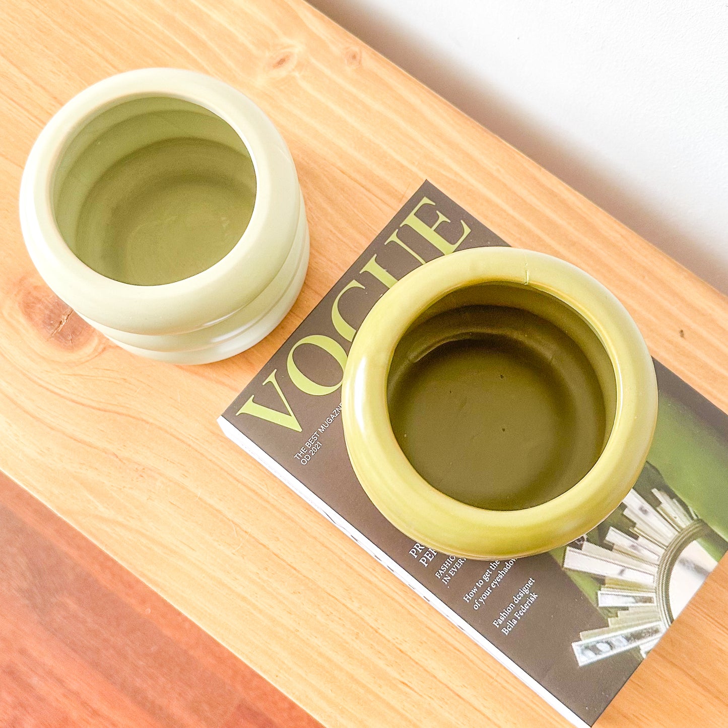 Pots Cerámica Esmaltada Verde Ondas 15cm - Textura Elegante Porta Macetero Frank Home Chile