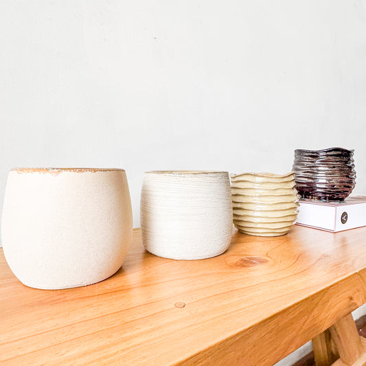 Set 4 Pots Cerámica Rústica 11cm - Porta Maceteros Elegantes Porta Macetero Frank Home Chile