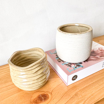 Set 4 Pots Cerámica Rústica 11cm - Porta Maceteros Elegantes Porta Macetero Frank Home Chile