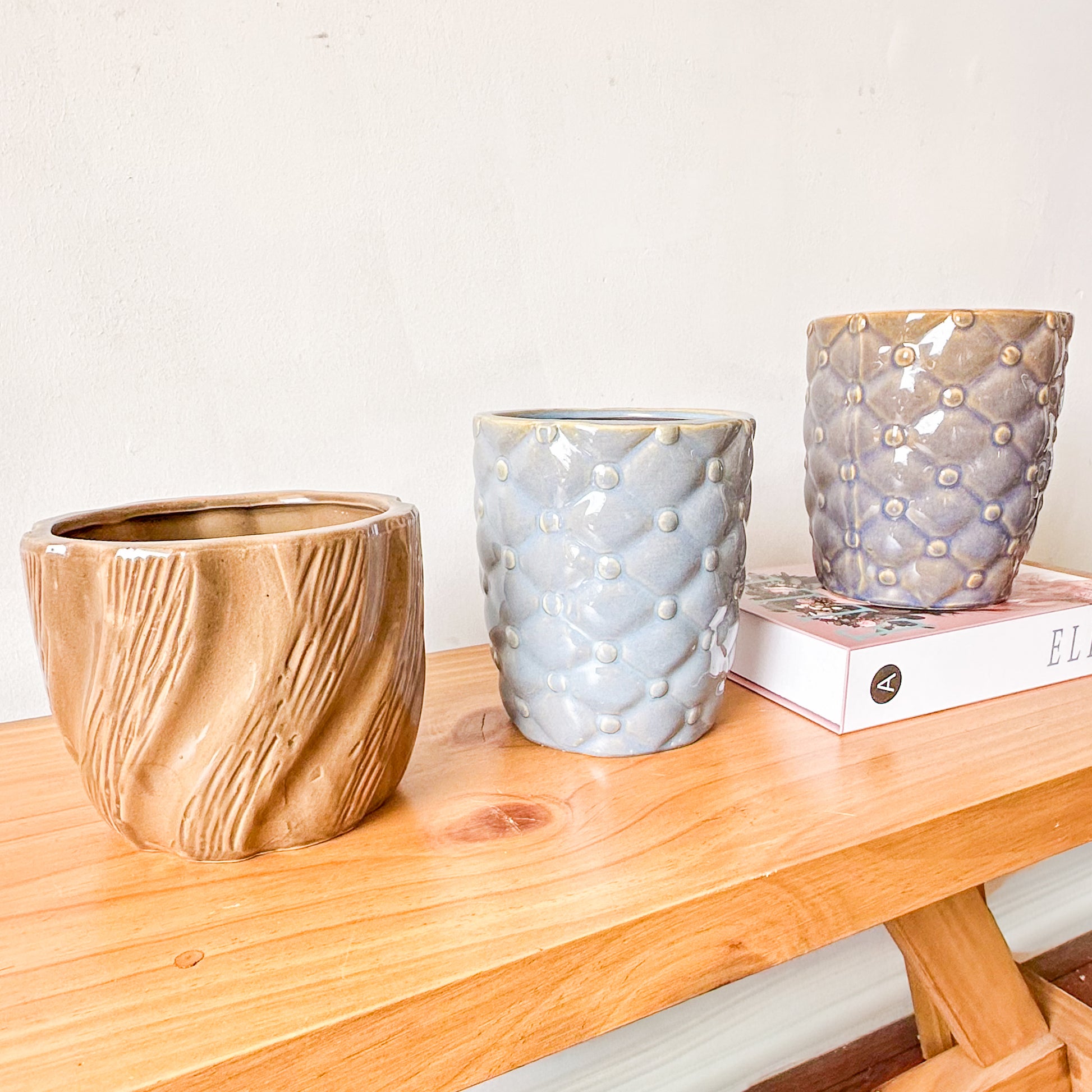 Porta Maceteros Cerámica Esmaltada Azul y Café - Set 2 Diseños Turquesa Porta Macetero Frank Home Chile