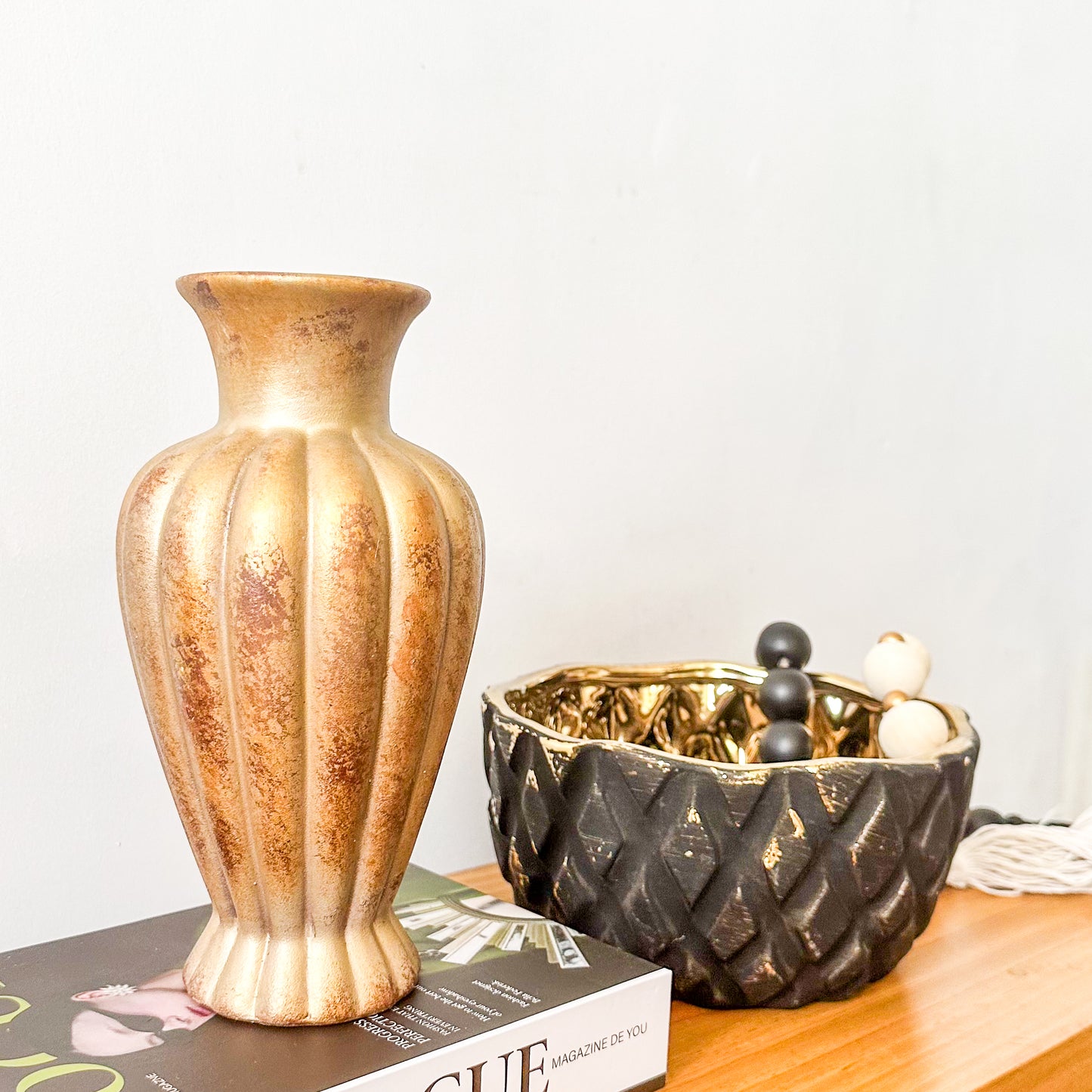 Florero Dorado Envejecido 23.5cm - Cerámica Elegante Vintage Florero Frank Home Chile
