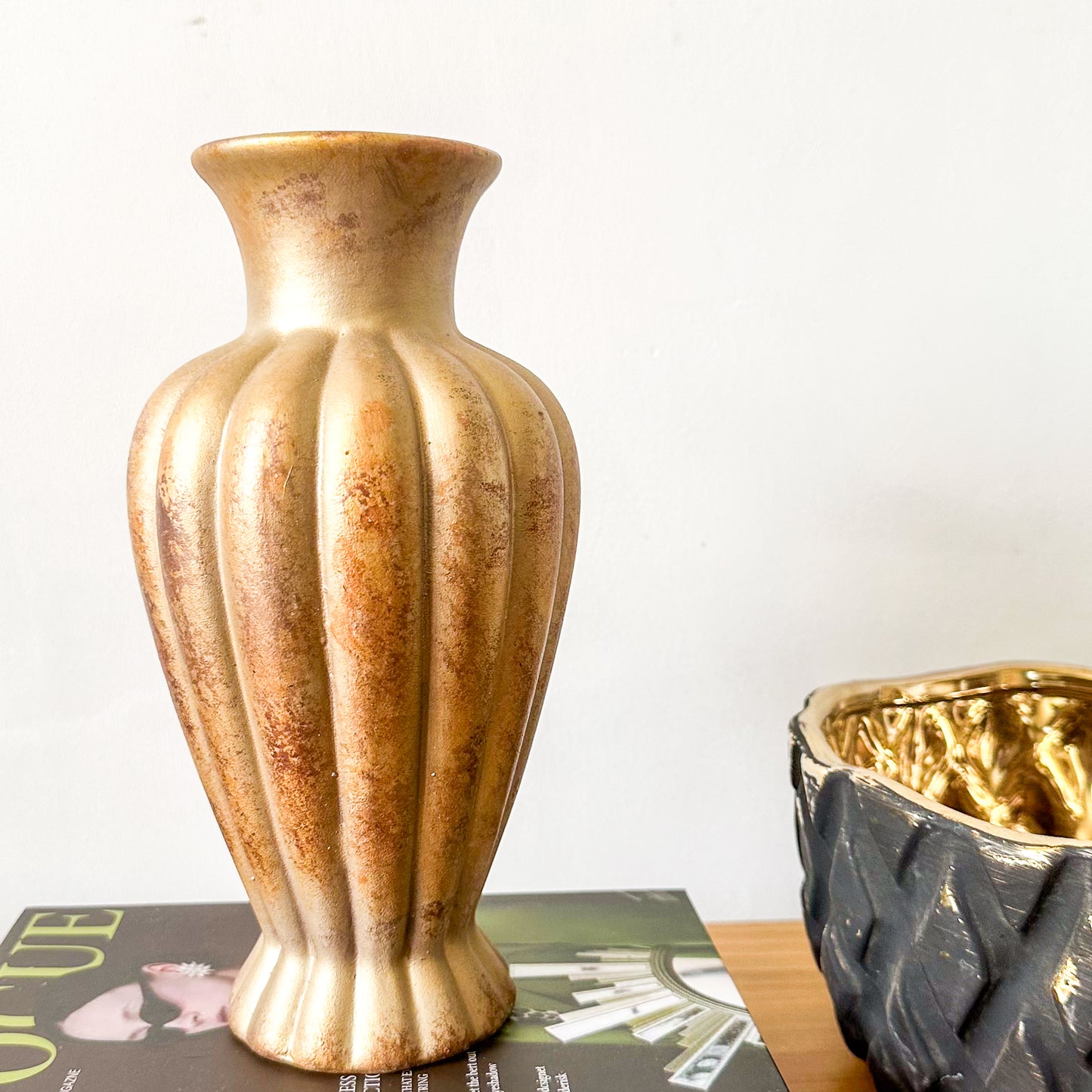 Florero Dorado Envejecido 23.5cm - Cerámica Elegante Vintage Florero Frank Home Chile