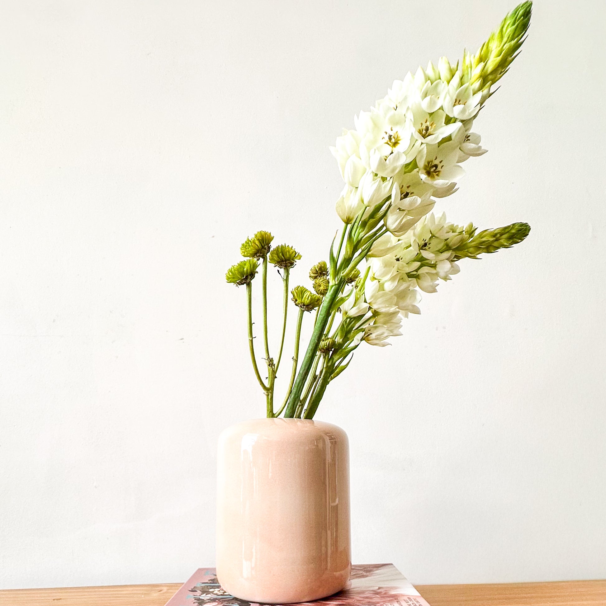 Florero Cerámica Esmaltada Rosa Pálido 16cm - Diseño Refinado Florero Frank Home Chile