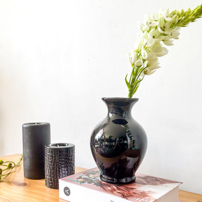 Florero Negro Cerámica Esmaltada 12cm - Diseño Contemporáneo Florero Frank Home Chile