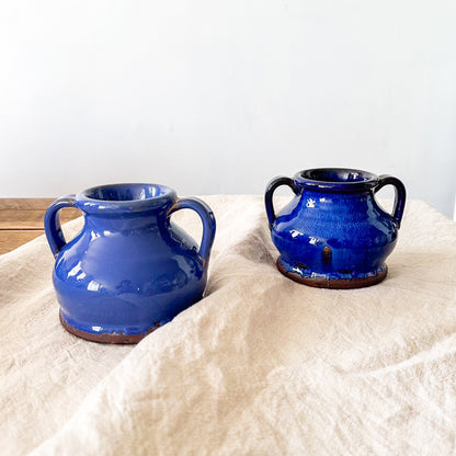 Vasija Rústica Cerámica Azul 13cm - Mini Florero Artesanal Florero Frank Home Chile