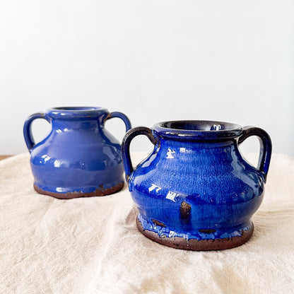 Vasija Rústica Cerámica Azul 13cm - Mini Florero Artesanal Azul marino Florero Frank Home Chile