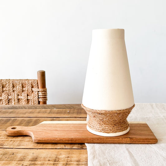 Florero Cerámica con Yute 25cm - Diseño Natural Rústico Florero Frank Home Chile