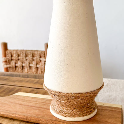 Florero Cerámica con Yute 25cm - Diseño Natural Rústico Florero Frank Home Chile
