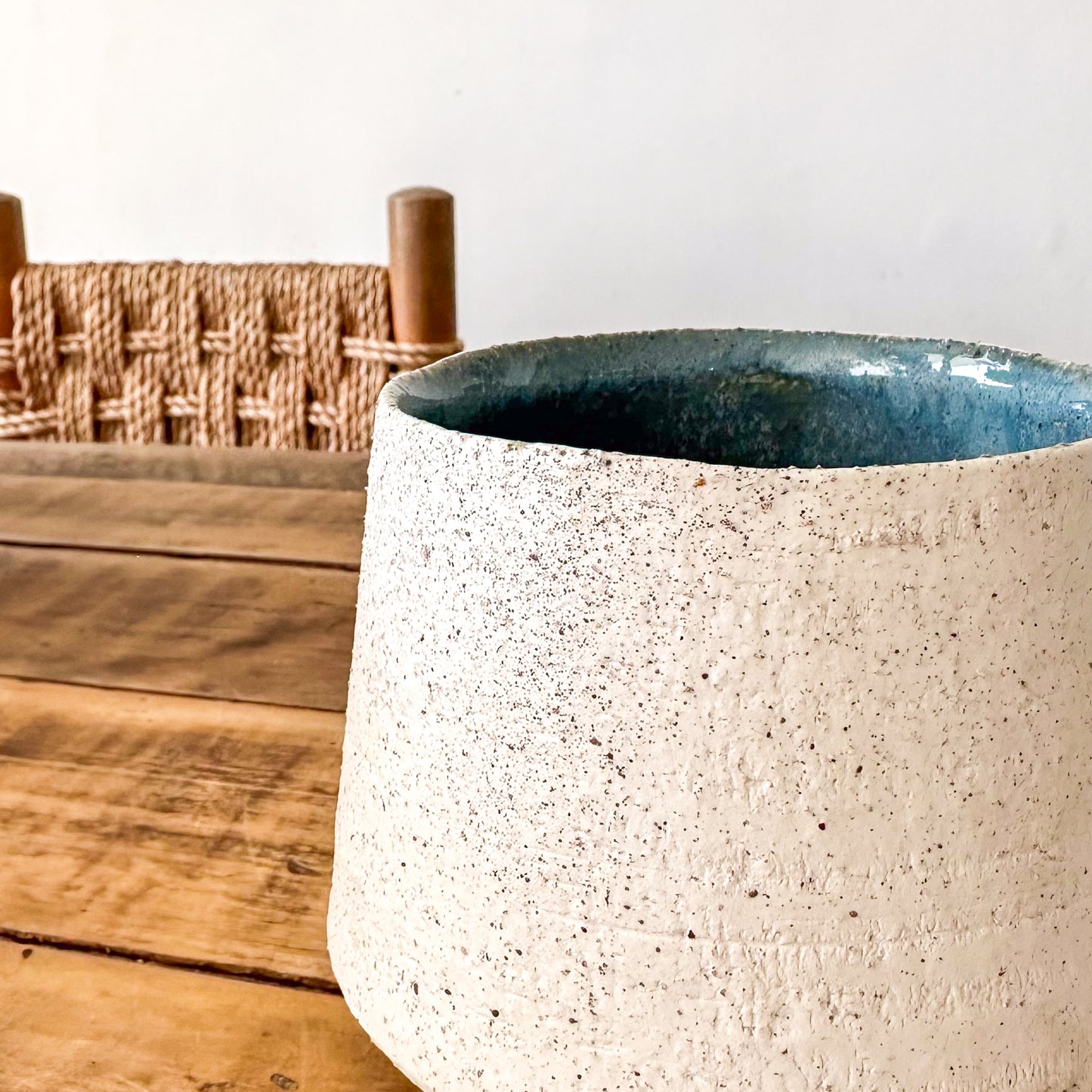 Porta Macetero Cerámica Interior Azul - Diseño Elegante 3 Tamaños Porta Macetero Frank Home Chile