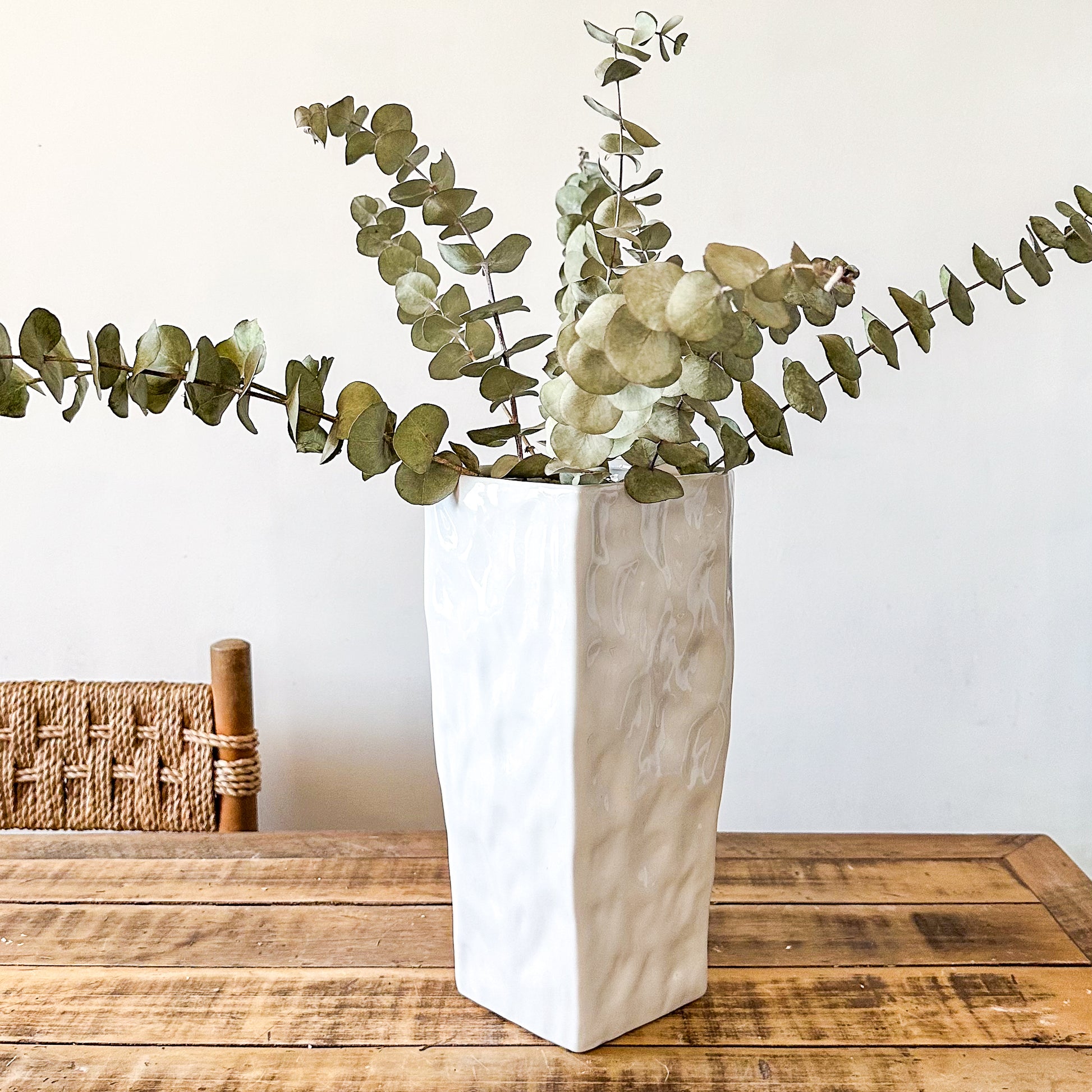 Florero Rectangular Cerámica Esmaltada 35x15 cm - Diseño Contemporáneo Florero Frank Home Chile