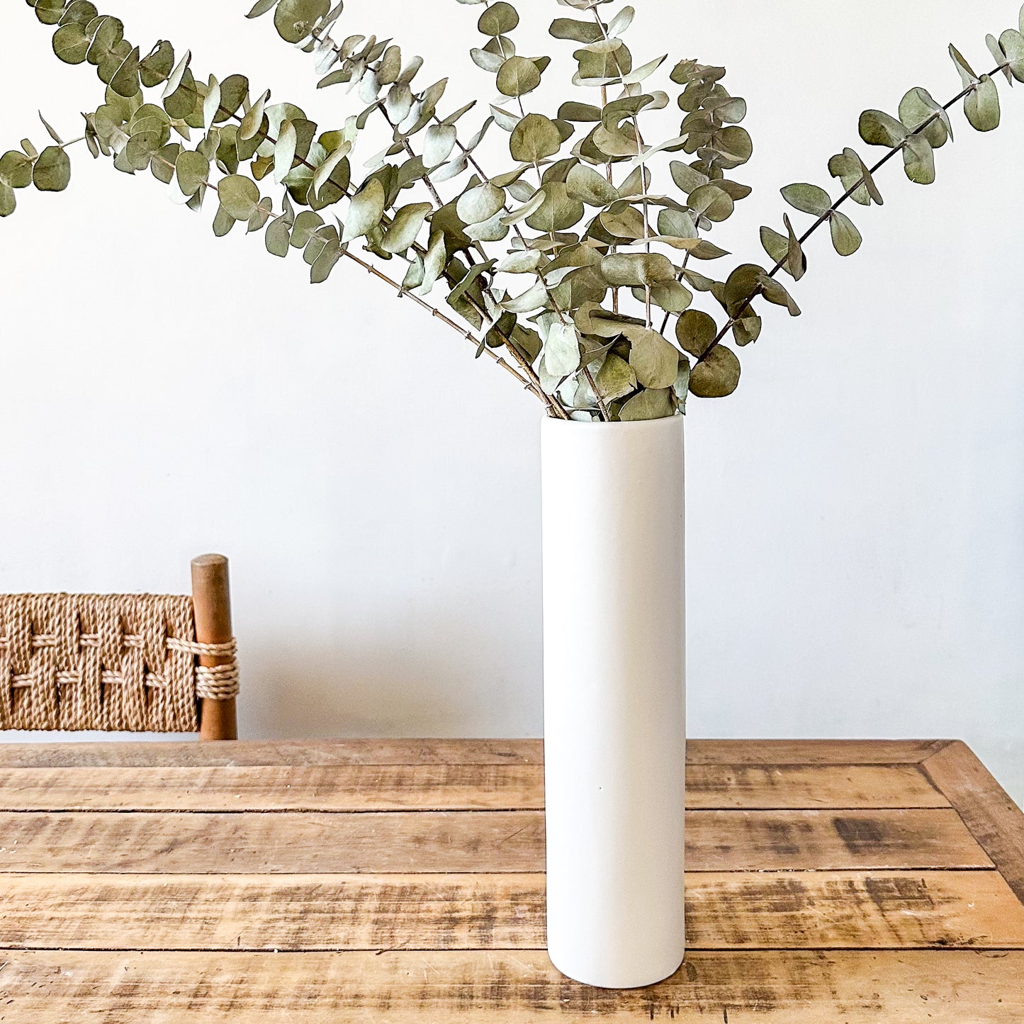 Florero Cilíndrico Cerámica Blanco 36cm - Diseño Minimalista Elegante Florero Frank Home Chile