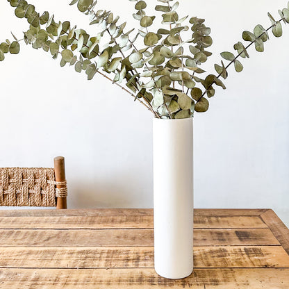Florero Cilíndrico Cerámica Blanco 36cm - Diseño Minimalista Elegante Florero Frank Home Chile