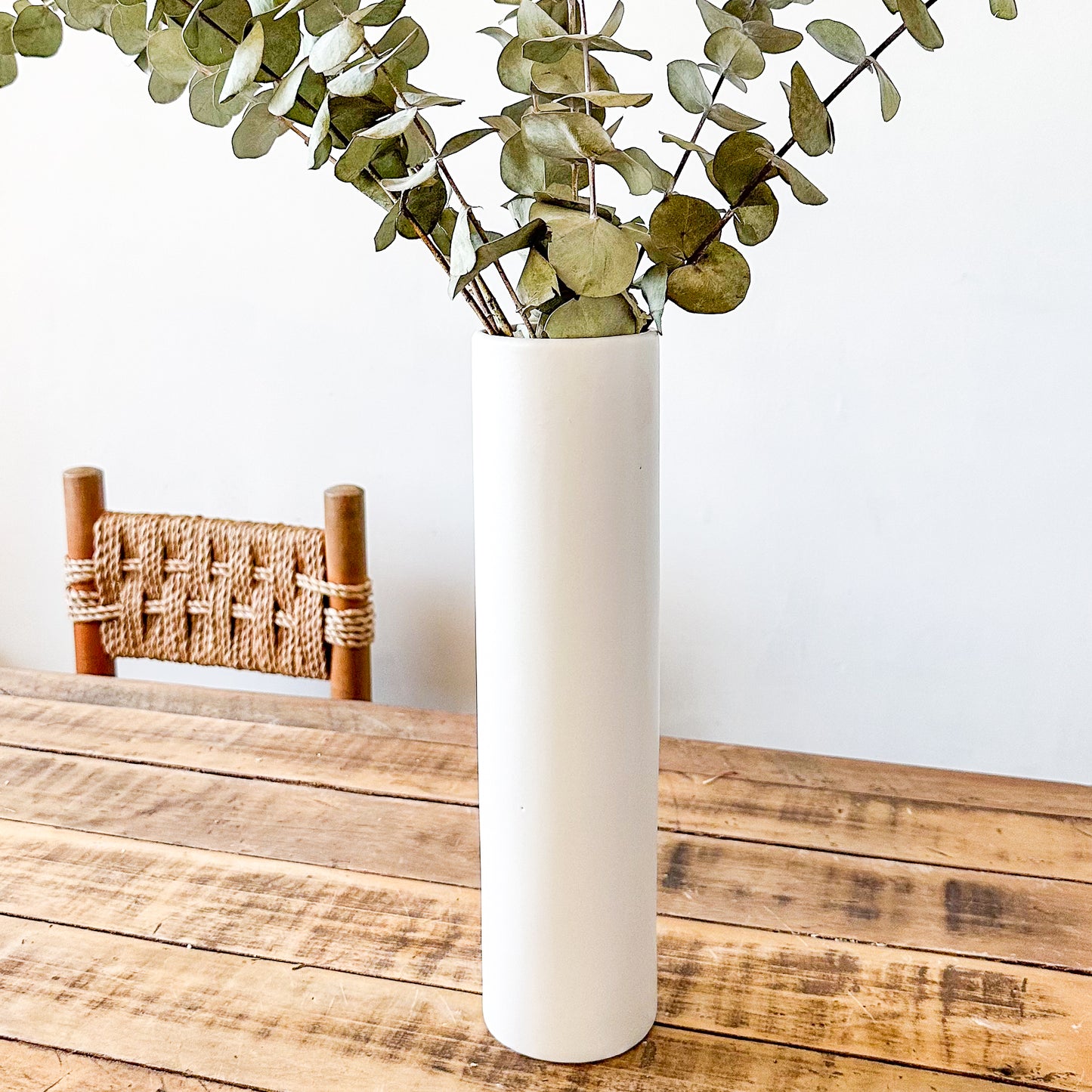 Florero Cilíndrico Cerámica Blanco 36cm - Diseño Minimalista Elegante Florero Frank Home Chile