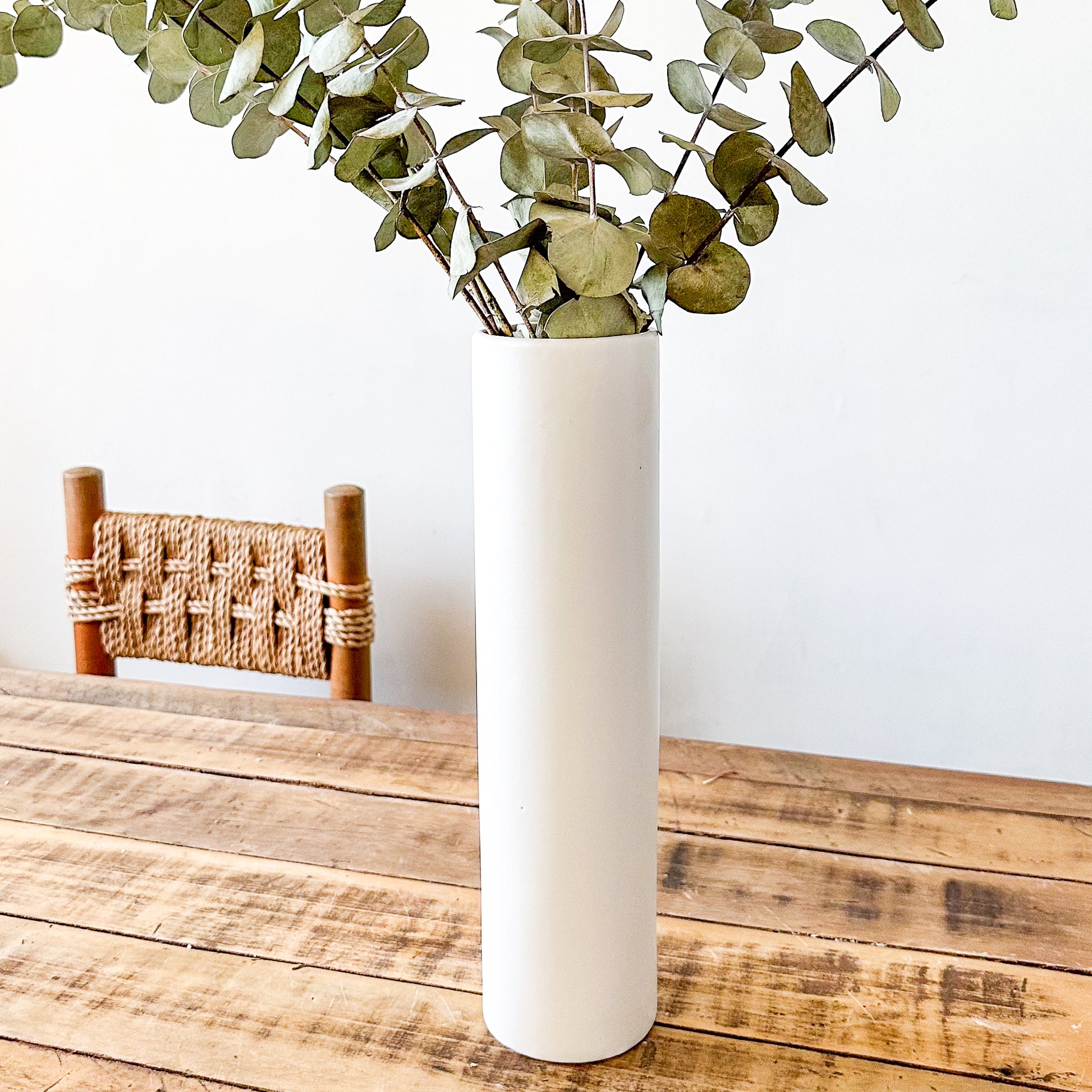Florero Cilíndrico Cerámica Blanco 36cm - Diseño Minimalista Elegante Florero Frank Home Chile