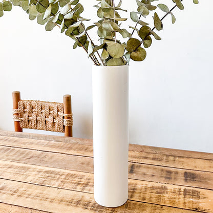 Florero Cilíndrico Cerámica Blanco 36cm - Diseño Minimalista Elegante Florero Frank Home Chile