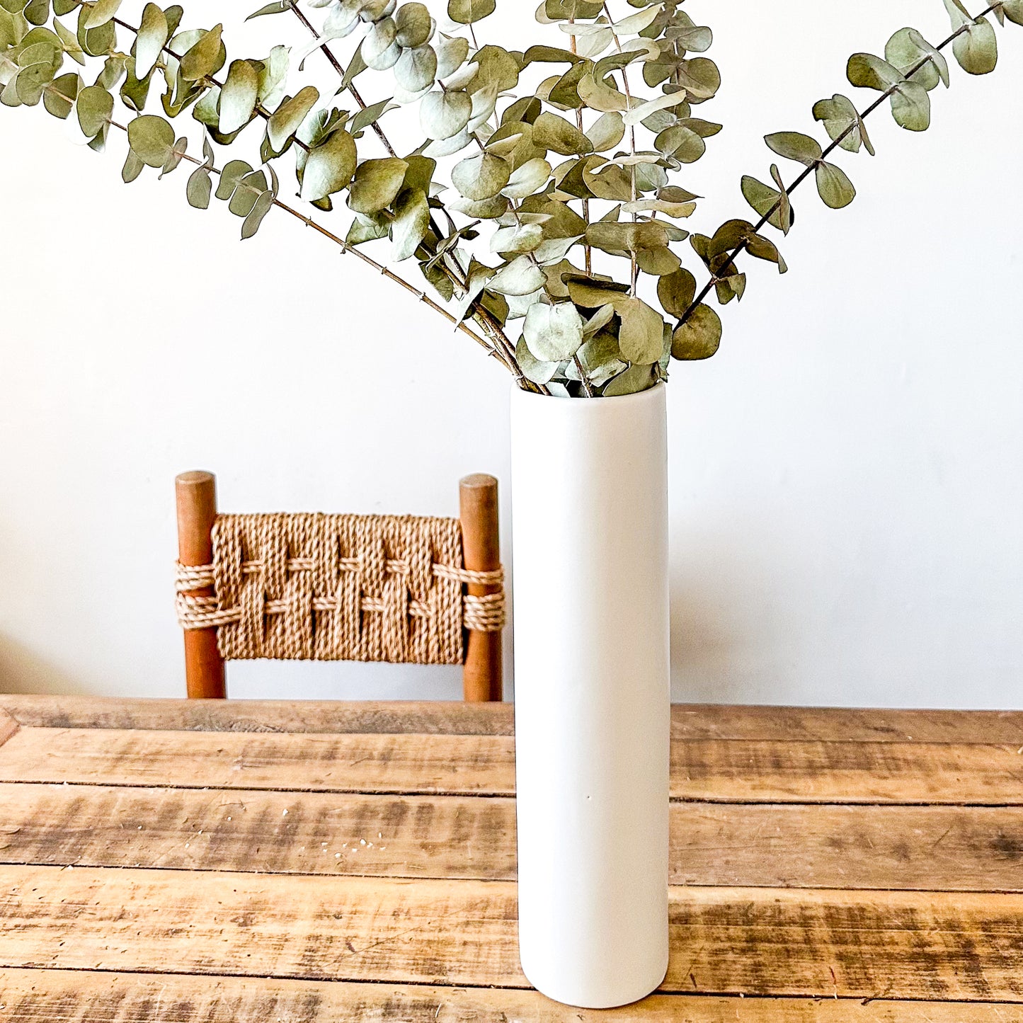 Florero Cilíndrico Cerámica Blanco 36cm - Diseño Minimalista Elegante Florero Frank Home Chile