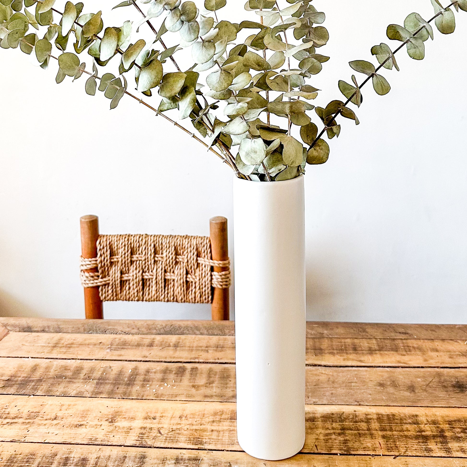 Florero Cilíndrico Cerámica Blanco 36cm - Diseño Minimalista Elegante Florero Frank Home Chile