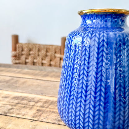 Florero Azul Borde Dorado 19cm - Diseño Espigas Florero Frank Home Chile