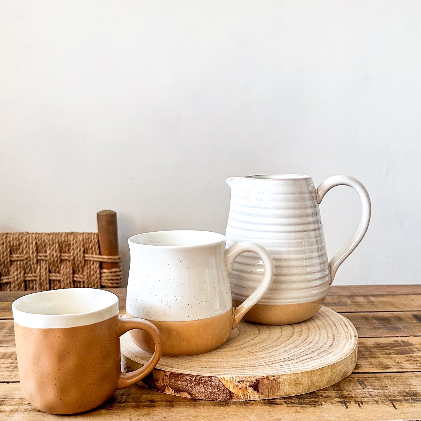 Jarra Cerámica Beige Borde Marrón Jarra Frank Home Chile