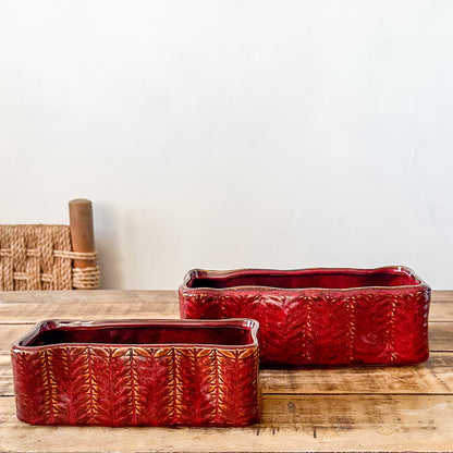 Set 2 Jardineras Cerámica Esmaltada Burdeo Porta Macetero Frank Home Chile