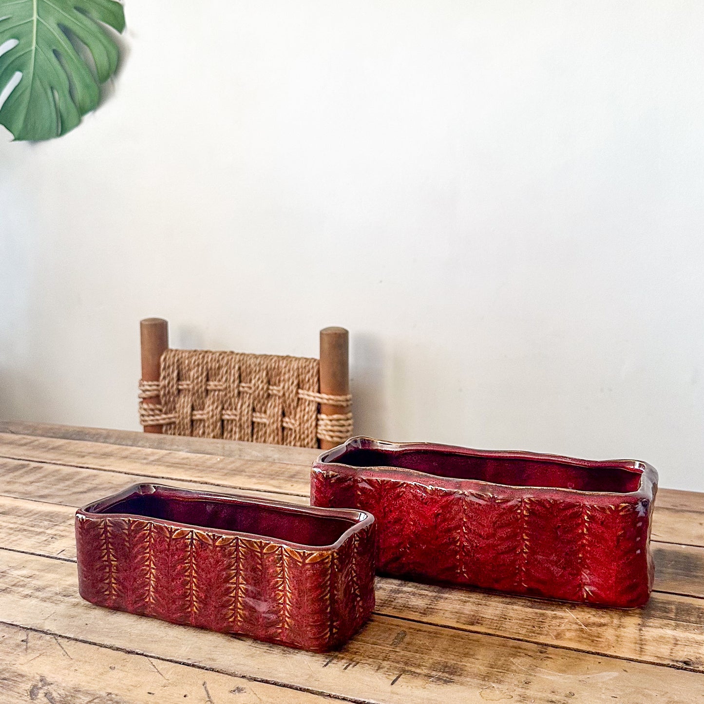 Set 2 Jardineras Cerámica Esmaltada Burdeo Porta Macetero Frank Home Chile