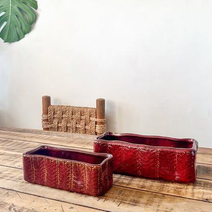 Set 2 Jardineras Cerámica Esmaltada Burdeo Porta Macetero Frank Home Chile