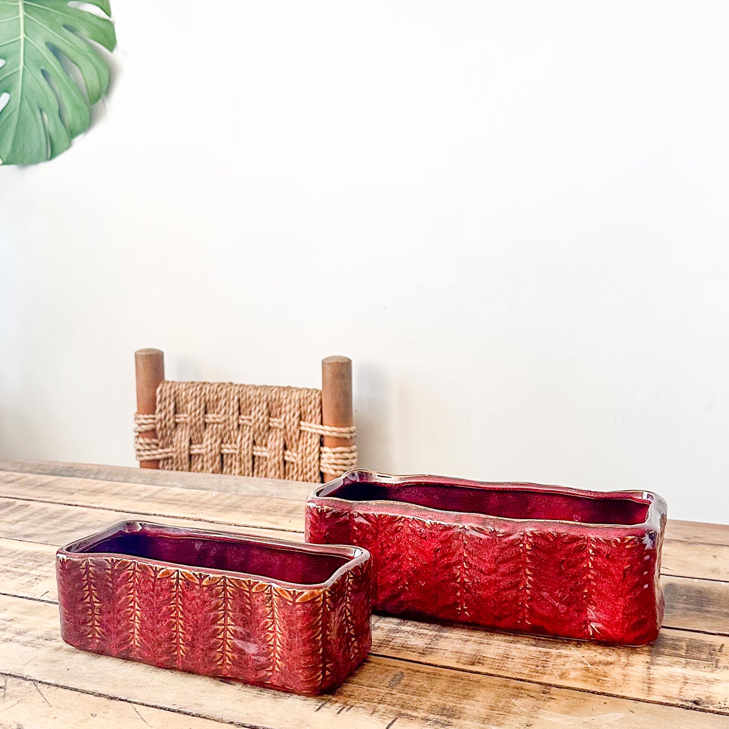 Set 2 Jardineras Cerámica Esmaltada Burdeo Porta Macetero Frank Home Chile