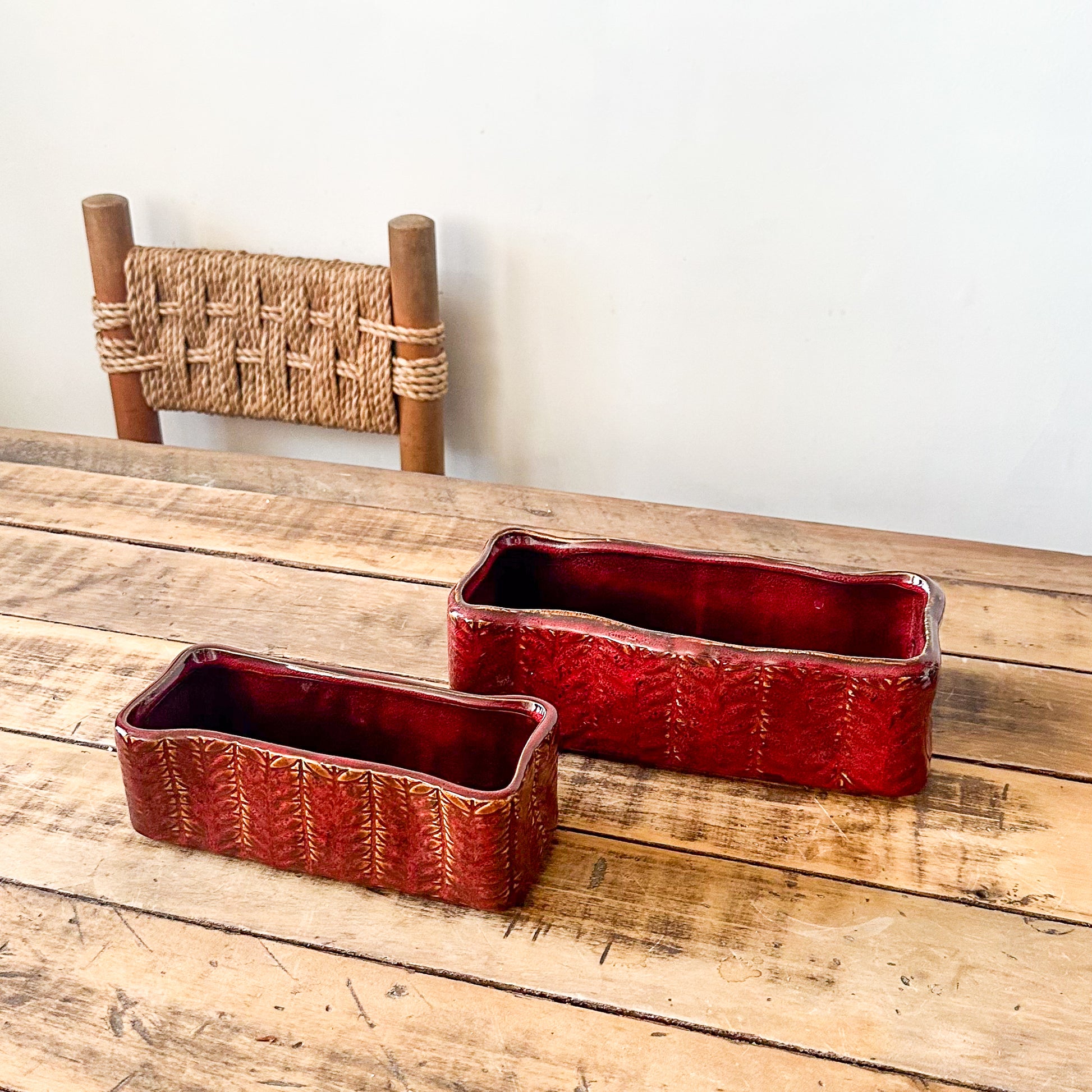 Set 2 Jardineras Cerámica Esmaltada Burdeo Porta Macetero Frank Home Chile