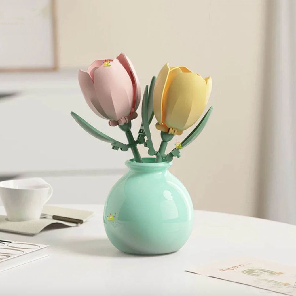 Bloques de Construcción Flores Tulipanes con Jarrón Florero Frank Home Chile