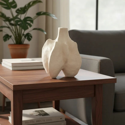 Florero Cerámica Formas Orgánicas Textura Rústica 16 cm - Beige Natural Florero Frank Home Chile