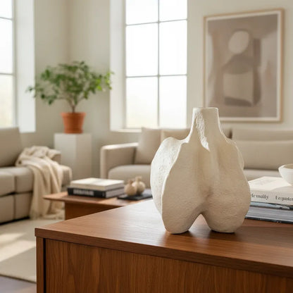 Florero Cerámica Formas Orgánicas Textura Rústica 16 cm - Beige Natural Florero Frank Home Chile