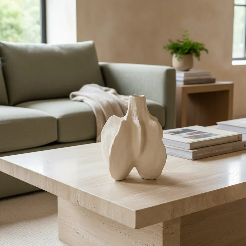 Florero Cerámica Formas Orgánicas Textura Rústica 16 cm - Beige Natural Florero Frank Home Chile