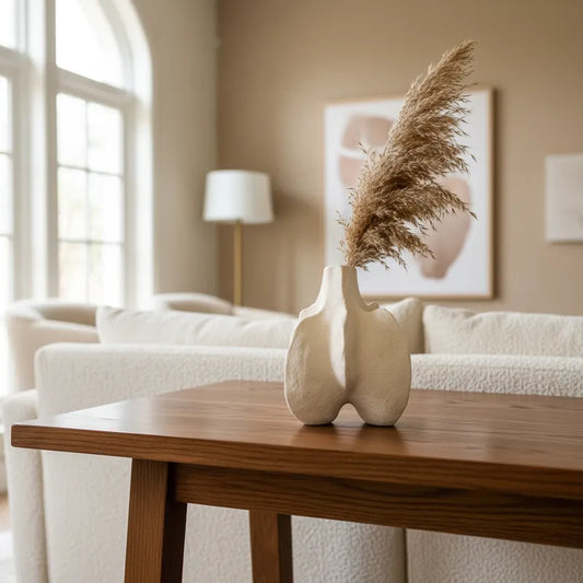 Florero Cerámica Formas Orgánicas Textura Rústica 16 cm - Beige Natural Florero Frank Home Chile