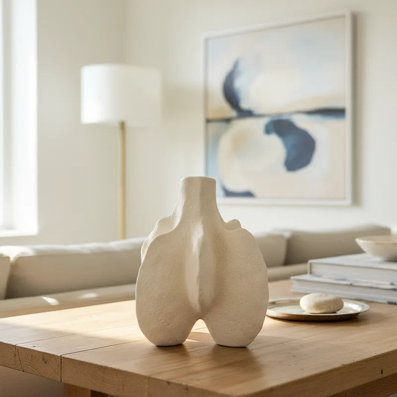 Florero Cerámica Formas Orgánicas Textura Rústica 16 cm - Beige Natural Florero Frank Home Chile