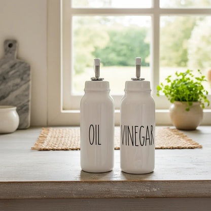 Set Aceite y Vinagre Cerámica 13.5cm - Tapa Silicona Rosca Aceitero Frank Home Chile