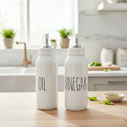 Set Aceite y Vinagre Cerámica 13.5cm - Tapa Silicona Rosca Aceitero Frank Home Chile