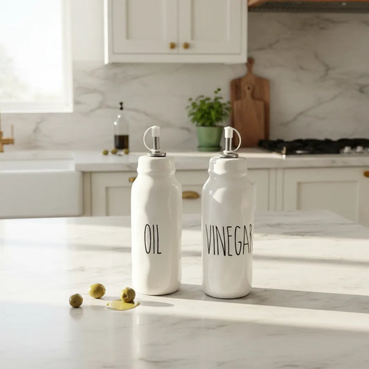 Set Aceite y Vinagre Cerámica 13.5cm - Tapa Silicona Rosca Aceitero Frank Home Chile