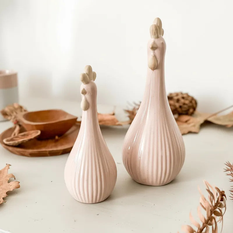 Set Adorno 2 Gallinas Cerámica Rosa Claro - Diseño Encantador Adorno Frank Home Chile
