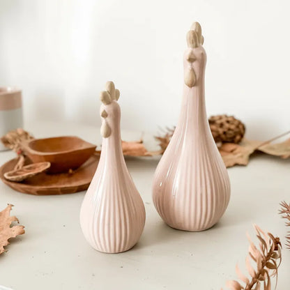 Set Adorno 2 Gallinas Cerámica Rosa Claro - Diseño Encantador Adorno Frank Home Chile